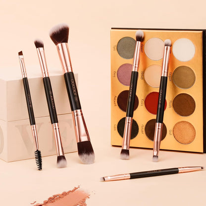 Makeup Brushes 6Pieces Double Sided Makeup Brushes Set Professional Foundation Eyeshadow Travel Make up Brushes Kits | Double Ended Eyeshadow Brush Set - Professional Synthetic Travel Makeup Brushes for Blending, Shading, and Smoky Eye