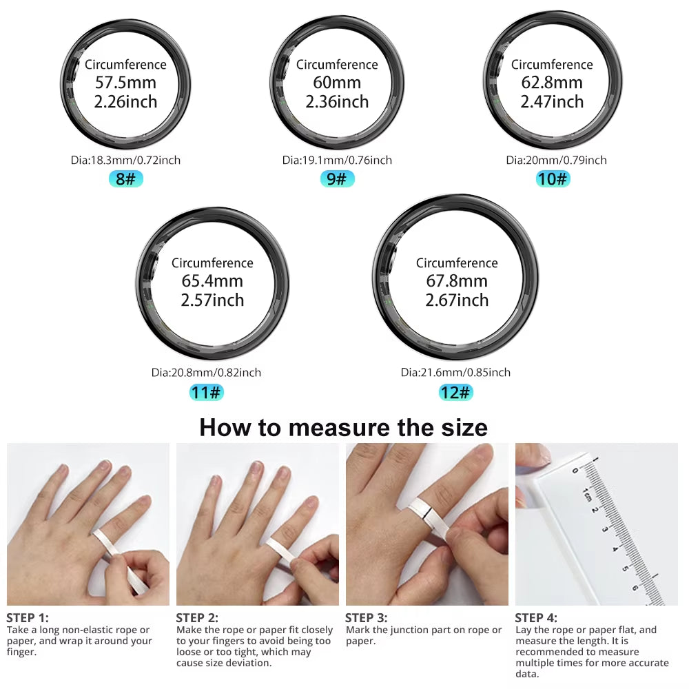 2024  R02 Smart Ring with Charging Case for Men Women, Battery Life, 39 Days, Health Monitor, 5ATM Waterproof