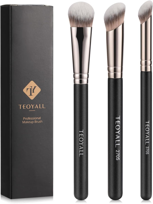 Contour Conceal Brush Set, 3PCS Angled Synthetic under Eye Concealer Brush for Blending Setting Buffing with Liquid, Cream and Powder Cosmetic