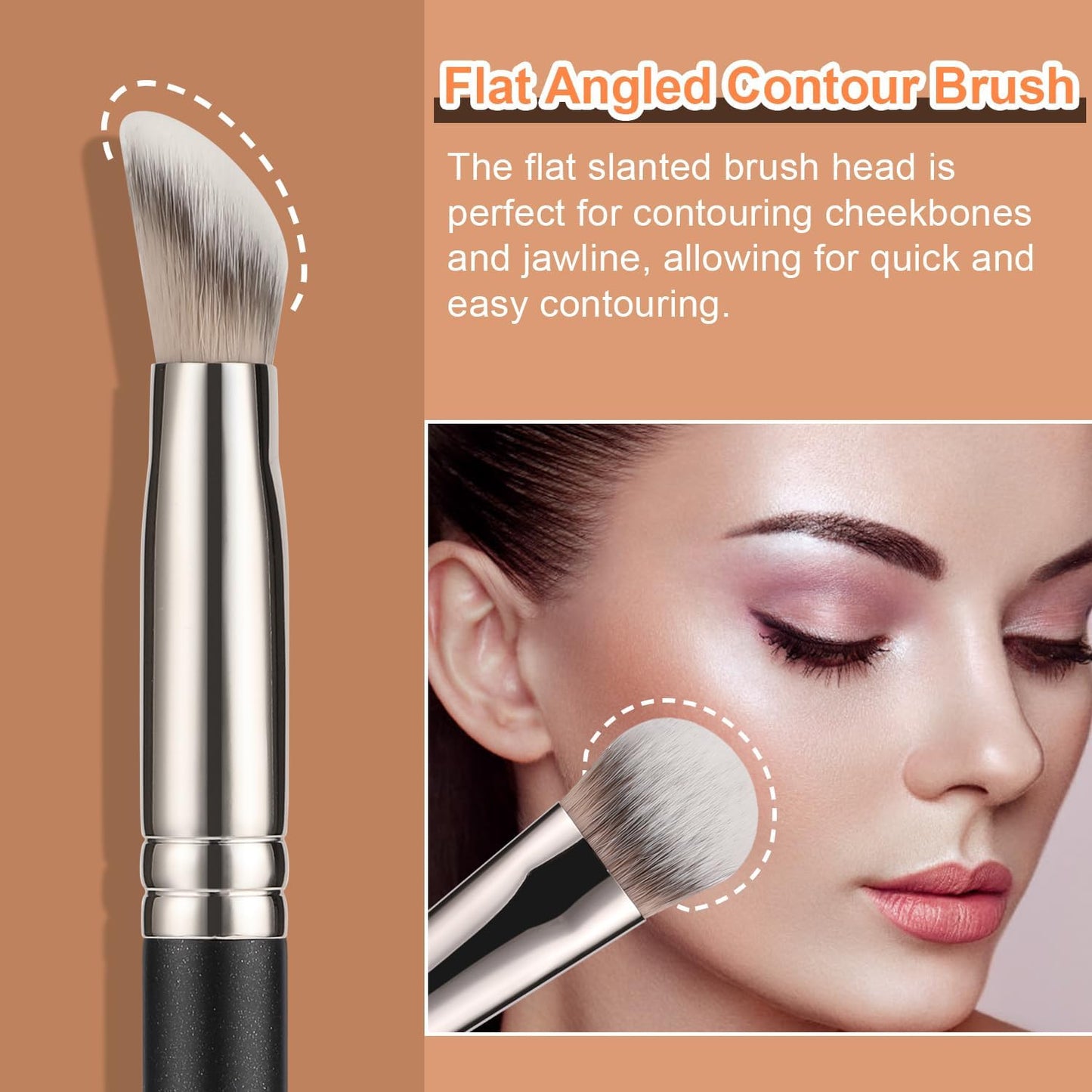 Contour Conceal Brush Set, 3PCS Angled Synthetic under Eye Concealer Brush for Blending Setting Buffing with Liquid, Cream and Powder Cosmetic