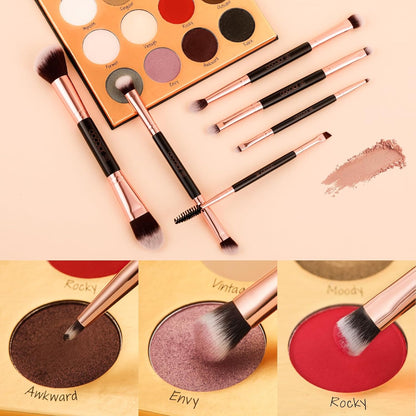 Makeup Brushes 6Pieces Double Sided Makeup Brushes Set Professional Foundation Eyeshadow Travel Make up Brushes Kits | Double Ended Eyeshadow Brush Set - Professional Synthetic Travel Makeup Brushes for Blending, Shading, and Smoky Eye