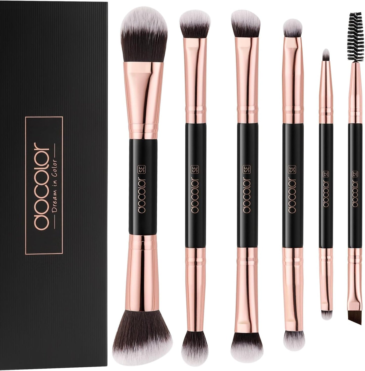 Makeup Brushes 6Pieces Double Sided Makeup Brushes Set Professional Foundation Eyeshadow Travel Make up Brushes Kits | Double Ended Eyeshadow Brush Set - Professional Synthetic Travel Makeup Brushes for Blending, Shading, and Smoky Eye