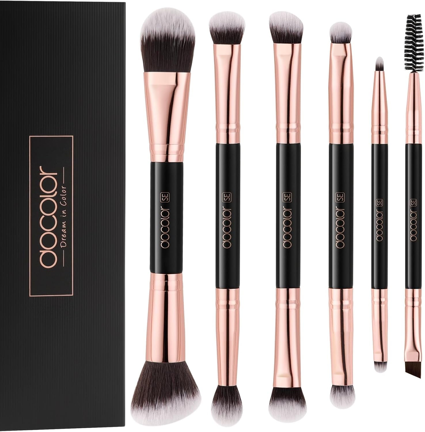 Makeup Brushes 6Pieces Double Sided Makeup Brushes Set Professional Foundation Eyeshadow Travel Make up Brushes Kits | Double Ended Eyeshadow Brush Set - Professional Synthetic Travel Makeup Brushes for Blending, Shading, and Smoky Eye
