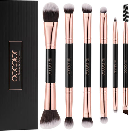 Makeup Brushes 6Pieces Double Sided Makeup Brushes Set Professional Foundation Eyeshadow Travel Make up Brushes Kits | Double Ended Eyeshadow Brush Set - Professional Synthetic Travel Makeup Brushes for Blending, Shading, and Smoky Eye