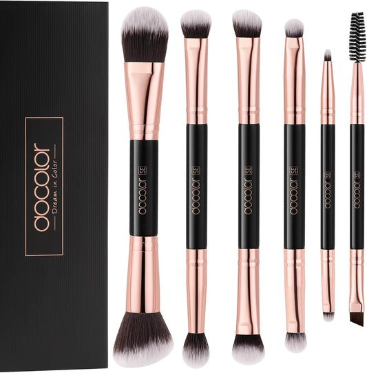 Makeup Brushes 6Pieces Double Sided Makeup Brushes Set Professional Foundation Eyeshadow Travel Make up Brushes Kits | Double Ended Eyeshadow Brush Set - Professional Synthetic Travel Makeup Brushes for Blending, Shading, and Smoky Eye