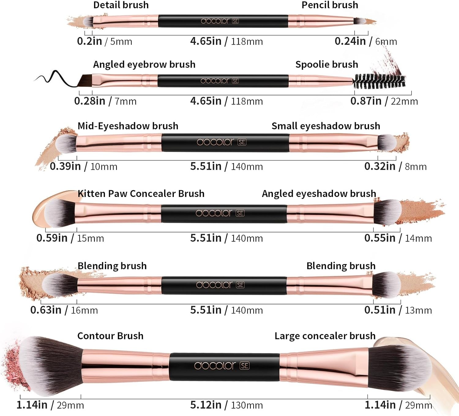 Makeup Brushes 6Pieces Double Sided Makeup Brushes Set Professional Foundation Eyeshadow Travel Make up Brushes Kits | Double Ended Eyeshadow Brush Set - Professional Synthetic Travel Makeup Brushes for Blending, Shading, and Smoky Eye